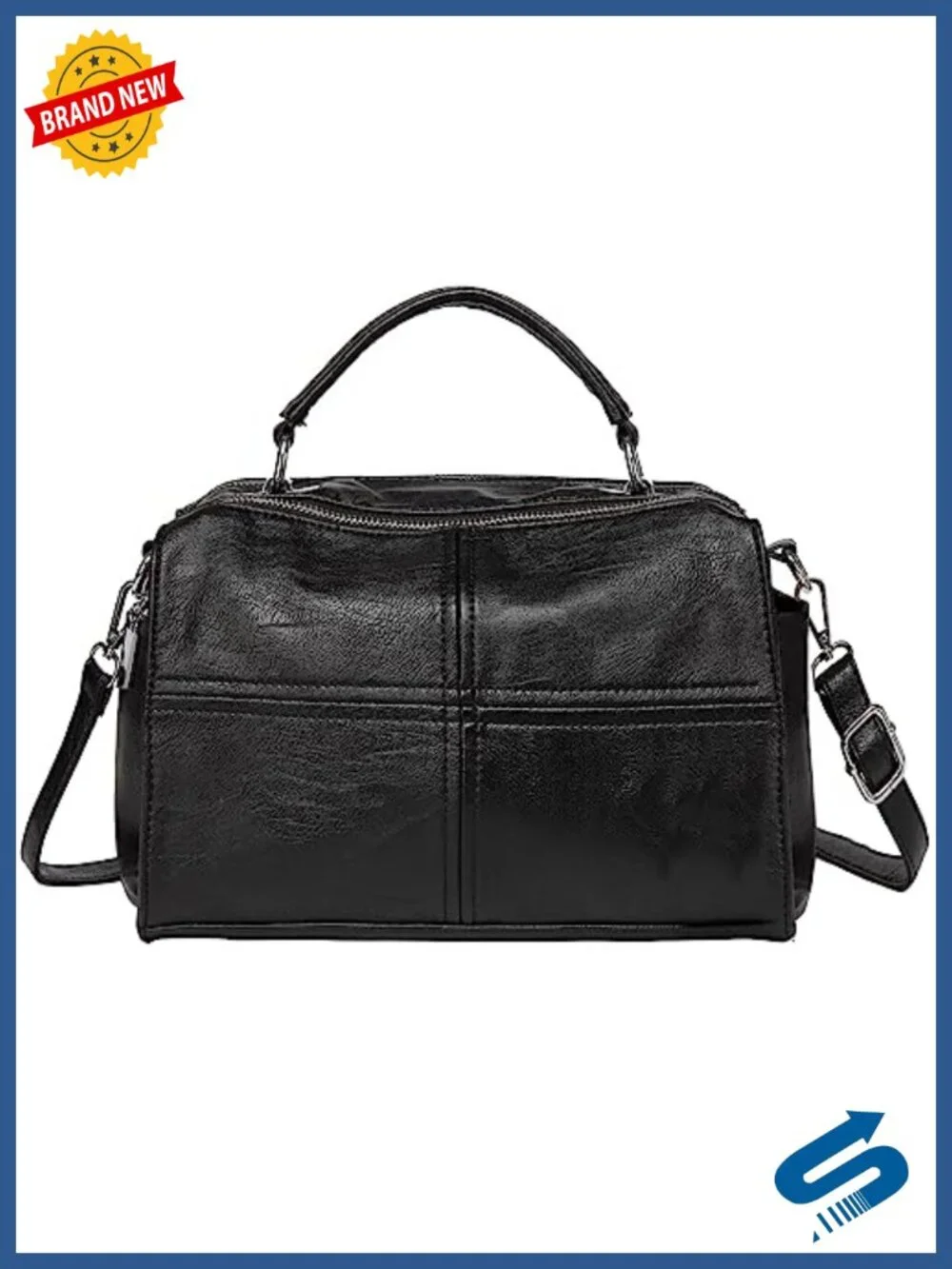Vegan Leather Crossbody Satchel Bag - Top Handle Shoulder Purse